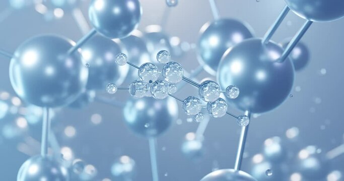 Styrene, rotating 3D model of vinylbenzenes, seamless looped video, molecular structure with selective focus