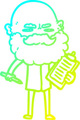 cold gradient line drawing cartoon man with beard frowning