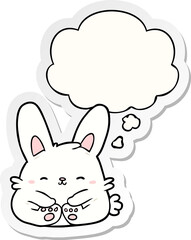 cartoon rabbit and thought bubble as a printed sticker