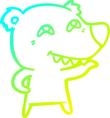 cold gradient line drawing cartoon bear showing teeth