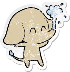 Obraz premium distressed sticker of a cute cartoon elephant spouting water