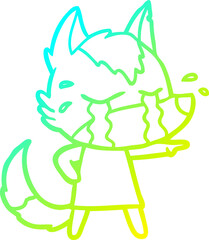 cold gradient line drawing cartoon crying wolf