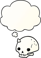 cartoon spooky skull and thought bubble in smooth gradient style