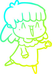 cold gradient line drawing cartoon woman