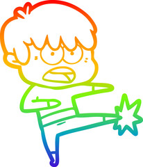 rainbow gradient line drawing worried cartoon boy