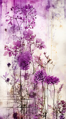 Obraz premium Purple hydrangea flowers on abstract watercolor grunge background.