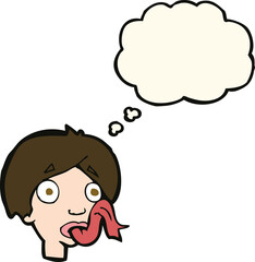 cartoon head sticking out tongue with thought bubble