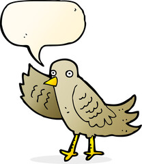 cartoon waving bird with speech bubble