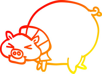 warm gradient line drawing cartoon fat pig