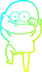 cold gradient line drawing cartoon bald man staring