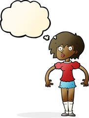 cartoon surprised woman with thought bubble