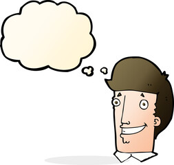 cartoon happy man with thought bubble
