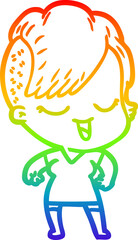 rainbow gradient line drawing happy cartoon girl