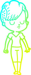 cold gradient line drawing cartoon woman