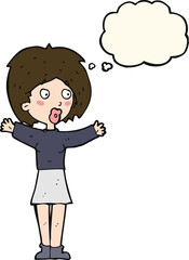 cartoon worried woman with thought bubble