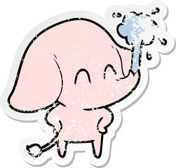 distressed sticker of a cute cartoon elephant spouting water