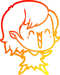 warm gradient line drawing cute cartoon happy vampire girl