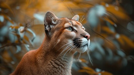 Naklejka premium Mountain Lion Amidst Foliage