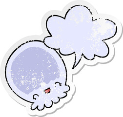 cartoon jellyfish and speech bubble distressed sticker