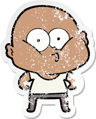 distressed sticker of a cartoon bald man staring