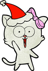 textured cartoon of a cat wearing santa hat