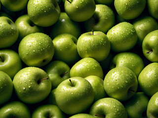 Wet green apple pile - Generative AI