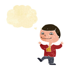cartoon happy boy with thought bubble