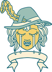 crying orc bard character with banner illustration