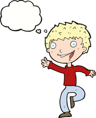 cartoon excited boy with thought bubble