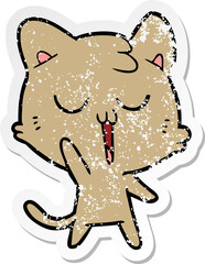 distressed sticker of a cartoon cat singing