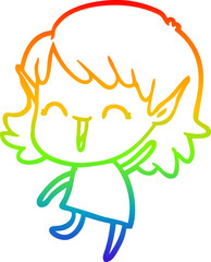 rainbow gradient line drawing cartoon elf girl