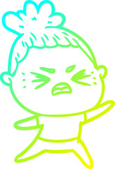 Obraz premium cold gradient line drawing cartoon angry woman