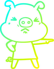 cold gradient line drawing cartoon angry pig