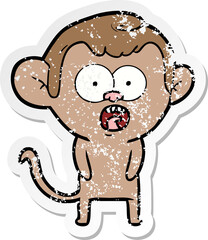 distressed sticker of a cartoon shocked monkey