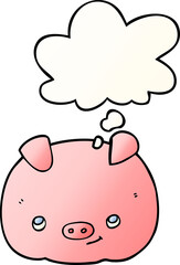 cartoon happy pig and thought bubble in smooth gradient style