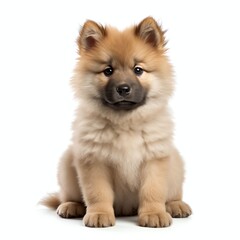 a adorable beige eurasier puppy, studio light , isolated on white background