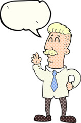 comic book speech bubble cartoon office man waving