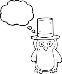 thought bubble cartoon penguin wearing hat