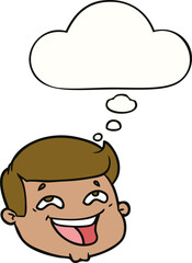 happy cartoon male face and thought bubble