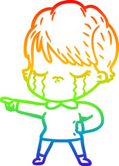 rainbow gradient line drawing cartoon woman crying