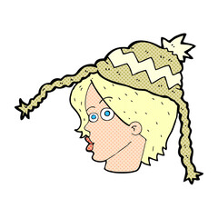 cartoon woman wearing winter hat