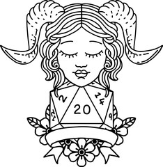 tiefling with natural twenty dice roll illustration