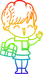 rainbow gradient line drawing cartoon laughing woman