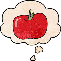 cartoon apple and thought bubble in grunge texture pattern style