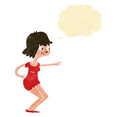 cartoon girl pointing with thought bubble