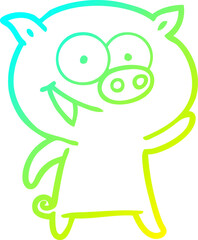 cold gradient line drawing cheerful pig cartoon