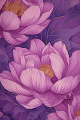 Seamless pattern with Peony flowers and leaves. Vector illustration.
