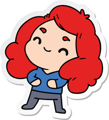 sticker cartoon of a cute kawaii girl