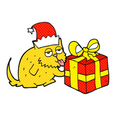 cartoon cat with present