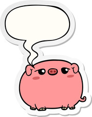cute cartoon pig and speech bubble sticker
